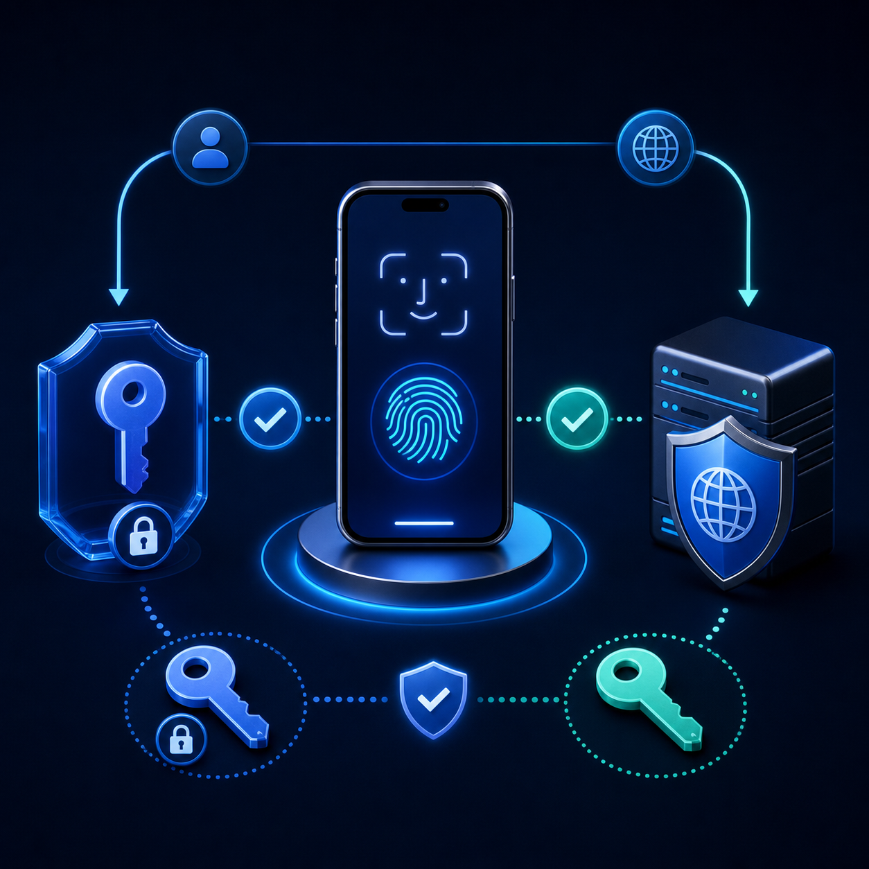 แผนภาพการเข้าสู่ระบบด้วย Passkey และกุญแจเข้ารหัส